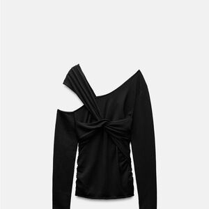 Zara Black Asymmetrical Off-Shoulder Blouse